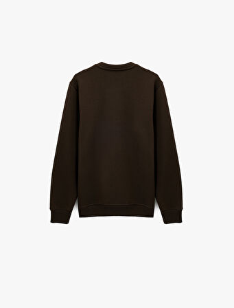 Uzun Kollu Bisiklet Yaka Şardonlu Baskılı Sweatshirt