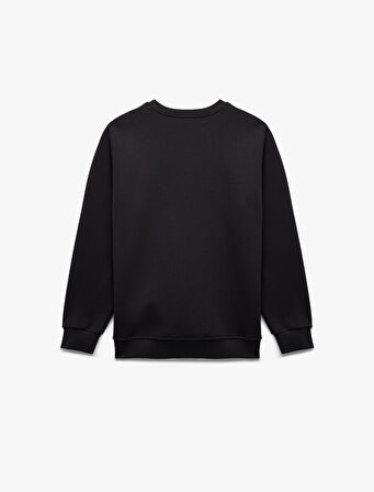 Regular Fit Uzun Kollu Şardonlu Bisiklet Yaka Baskılı Sweatshirt