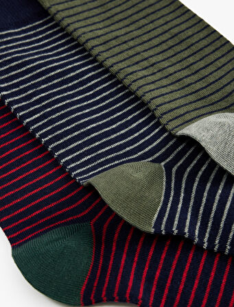 Çok Renkli Çizgili Pamuklu 3'lü Soket Çorap Seti