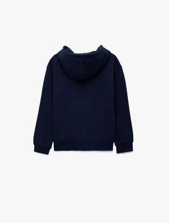 Uzun Kollu Yıldız Desenli Fermuarlı Şardonlu Kapşonlu  Sweatshirt