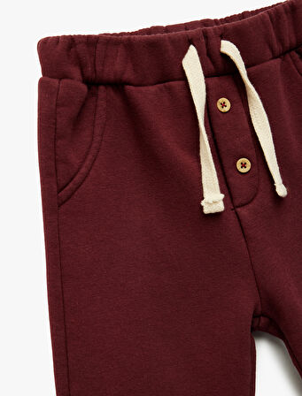 Şardonlu Duble Paça Düğmeli Bağcıklı Eşofman Altı