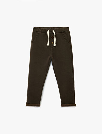 Şardonlu Duble Paça Düğmeli Bağcıklı Eşofman Altı