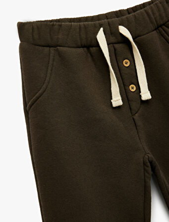 Şardonlu Duble Paça Düğmeli Bağcıklı Eşofman Altı