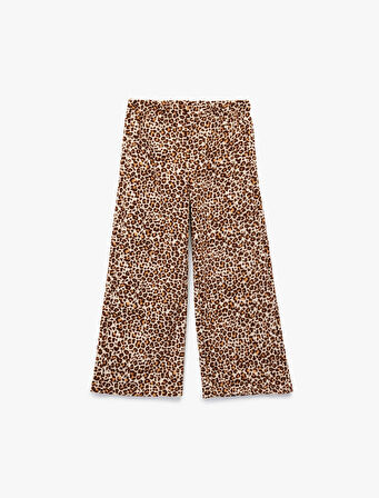 Leopar Desenli Beli Lastikli Geniş Paça Pantolon