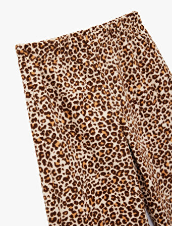 Leopar Desenli Beli Lastikli Geniş Paça Pantolon