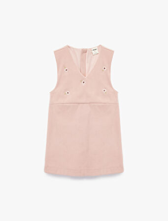 Nakış Detaylı V Yaka Kolsuz Kadife Jile Elbise