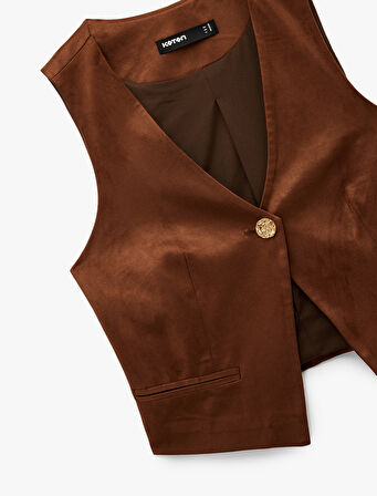 Düğmeli Suni Süet Yelek