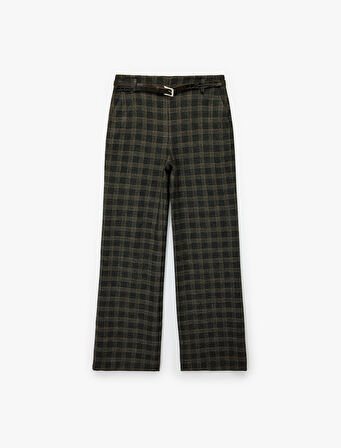 Koton X Melis Ağazat - Kemer Detaylı Cepli Ekose Palazzo Pantolon