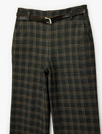 Koton X Melis Ağazat - Kemer Detaylı Cepli Ekose Palazzo Pantolon