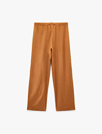 Uzun Düz Bol Paça Süet Görünümlü Pantolon