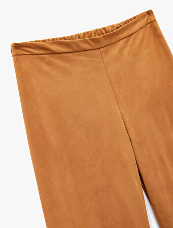 Uzun Düz Bol Paça Süet Görünümlü Pantolon