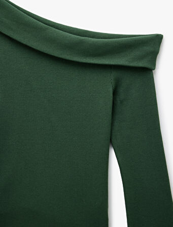 Pamuklu Slim Fit Uzun İspanyol Kollu Omzu Açık Tişört