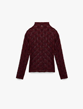 Dik Yaka Uzun Kollu Dantelli Bluz