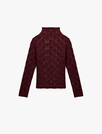 Dik Yaka Uzun Kollu Dantelli Bluz