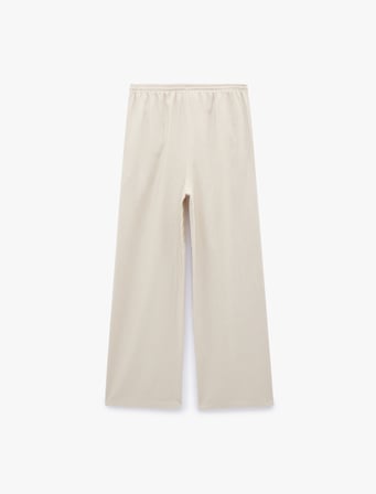 Viskon Keten Karışımlı Beli Bağcıklı Geniş Paça Pantolon