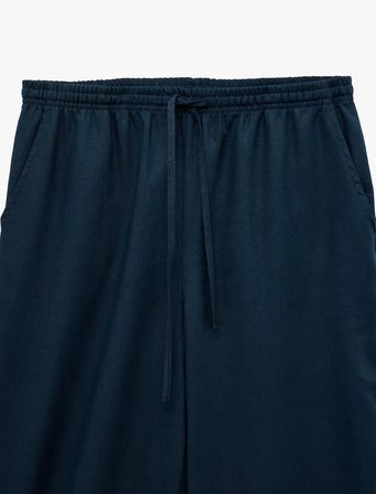 Viskon Keten Karışımlı Beli Bağcıklı Geniş Paça Pantolon