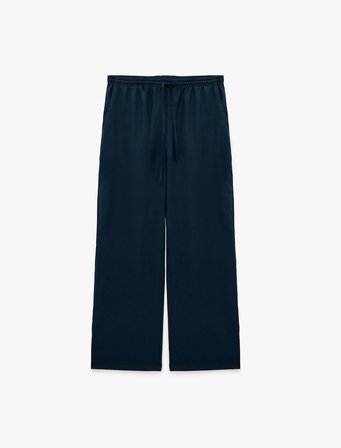 Viskon Keten Karışımlı Beli Bağcıklı Geniş Paça Pantolon