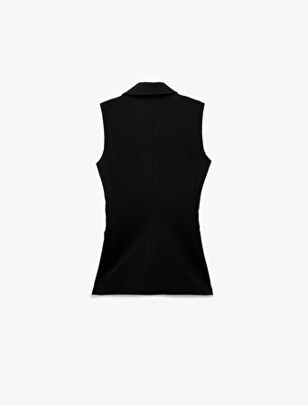 Geniş Yaka Cep Detaylı Slim Fit Kolsuz Yelek