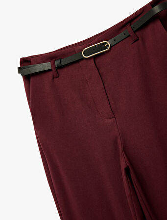 Slim Fit Cepli Viskon Karışımlı Kemer Detaylı İspanyol Paça Pantolon