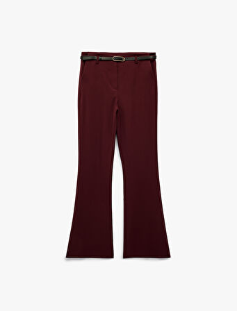 Slim Fit Cepli Viskon Karışımlı Kemer Detaylı İspanyol Paça Pantolon