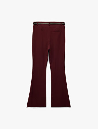 Slim Fit Cepli Viskon Karışımlı Kemer Detaylı İspanyol Paça Pantolon