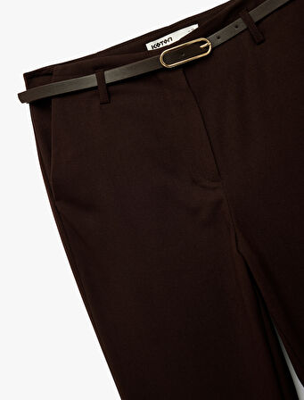 Slim Fit Cepli Viskon Karışımlı Kemer Detaylı İspanyol Paça Pantolon