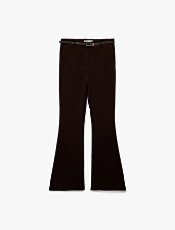 Slim Fit Cepli Viskon Karışımlı Kemer Detaylı İspanyol Paça Pantolon