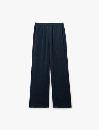 Aerobin Kumaş Beli Lastikli Cepli Geniş Paça Saten Pantolon