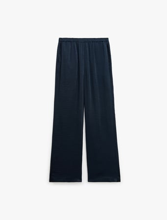 Aerobin Kumaş Beli Lastikli Cepli Geniş Paça Saten Pantolon