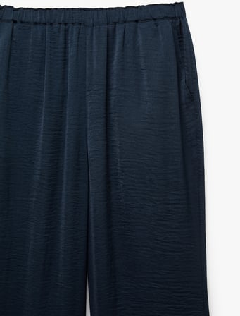 Aerobin Kumaş Beli Lastikli Cepli Geniş Paça Saten Pantolon