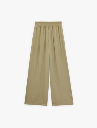 Aerobin Kumaş Beli Lastikli Geniş Paça Saten Pantolon