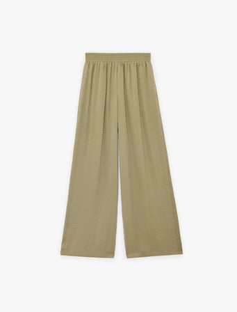 Aerobin Kumaş Beli Lastikli Geniş Paça Saten Pantolon