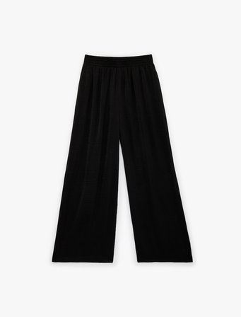 Aerobin Kumaş Beli Lastikli Geniş Paça Saten Pantolon