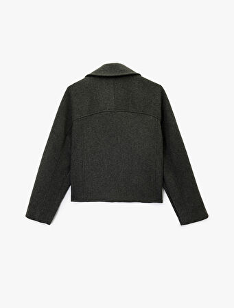 Koton X Melis Ağazat - Uzun Kollu Cepli Düğmeli Taşlı Kaşe Ceket