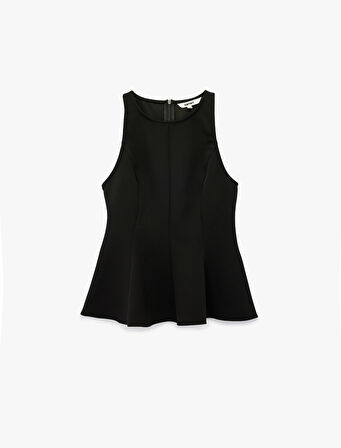 Slim Fit Kolsuz Bisiklet Yaka Peplum Bluz