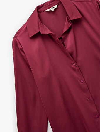 Regular Fit Uzun Kollu Düğmeli Saten Gömlek