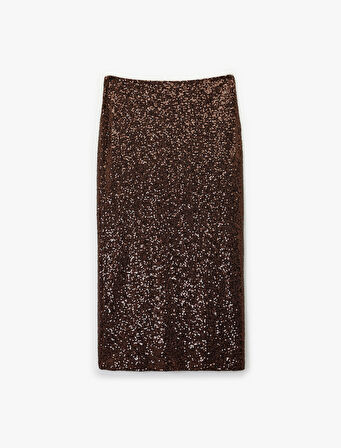 Pullu Payetli Slim Fit Midi Abiye Etek