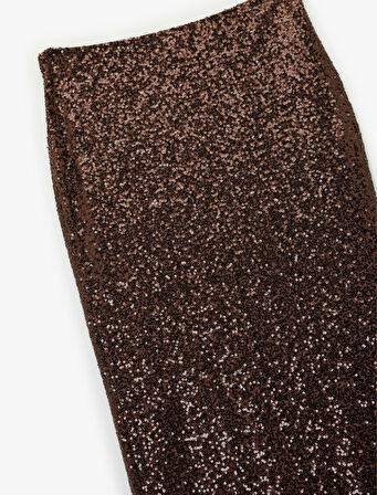 Pullu Payetli Slim Fit Midi Abiye Etek