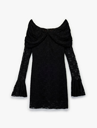 Koton X Sibil Çetinkaya - Kayık Yaka Uzun Kollu Bodycon Mini Dantelli Elbise
