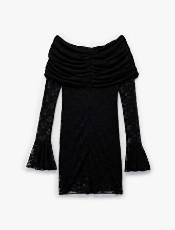 Koton X Sibil Çetinkaya - Kayık Yaka Uzun Kollu Bodycon Mini Dantelli Elbise