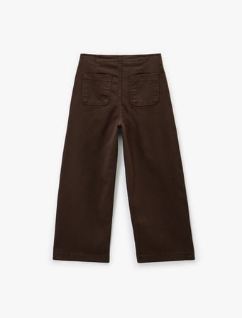 Yüksek Bel Rahat Kalıp Düğmeli Cep Detaylı Geniş Paça Pantolon - Culotte Jeans