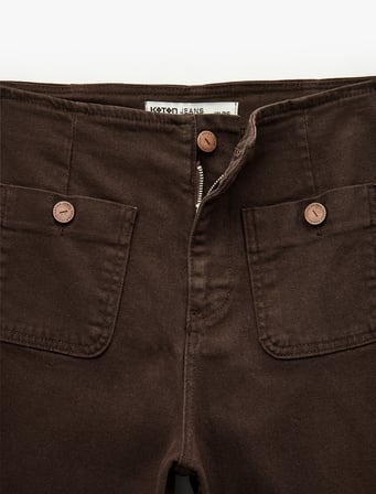 Yüksek Bel Rahat Kalıp Düğmeli Cep Detaylı Geniş Paça Pantolon - Culotte Jeans