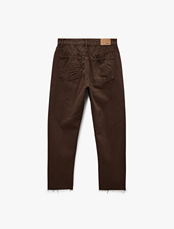 Düğmeli Cepli Yüksek Bel Pamuklu Düz Paça Mom Jean Pantolon -  Mom Jeans