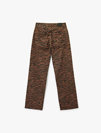 Normal Bel Düğmeli Düz Paça Zebra Desenli Jean Pantolon - Straight Fit Jean