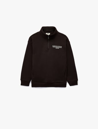 Uzun Kollu Şardonlu Yarım Fermuarlı Dik Yaka Sweatshirt