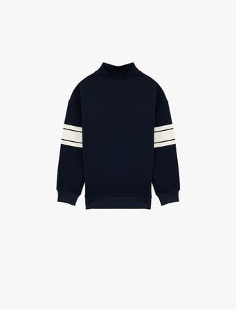 Şardonlu Uzun Kollu Yarım Fermuarlı Dik Yaka Sweatshirt