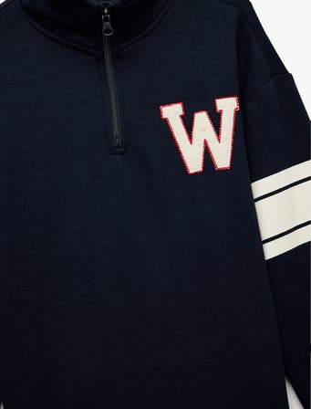 Şardonlu Uzun Kollu Yarım Fermuarlı Dik Yaka Sweatshirt