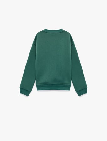 Üç İplik Ayıcık Baskılı Uzun Kollu Bisiklet Yaka Sweatshirt