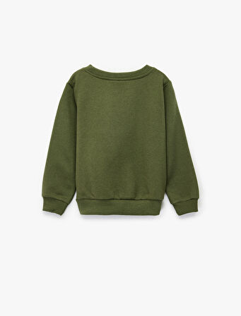 Dinozor Baskılı Uzun Kollu Bisiklet Yaka Sweatshirt