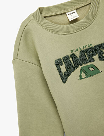 Pamuklu Uzun Kollu Bisiklet Yaka Şardonlu Baskılı Sweatshirt